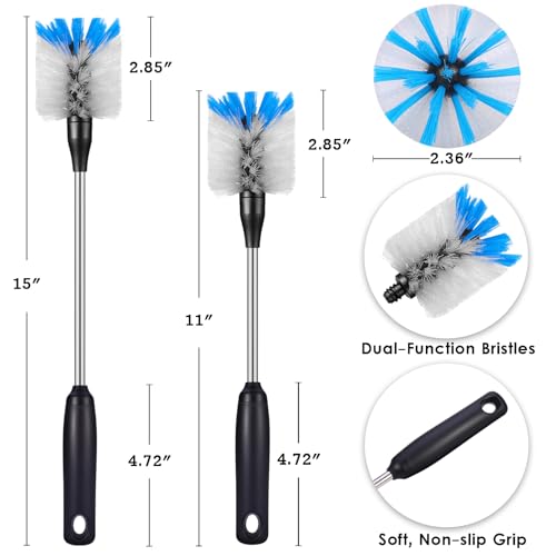 Stainless Steel Bottle Brush with Replaceable Head (White / 13-15 Inch (Pack of 2))