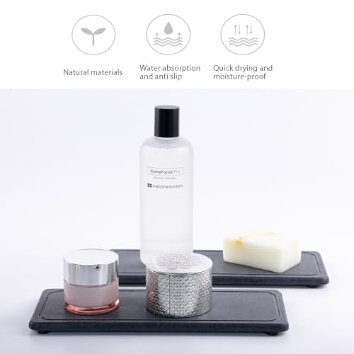 2Pcs Water Absorbent Diatomite Coasters Bathroom Sink Stone Trays (Dark Gray / 10.2" x 3.9")