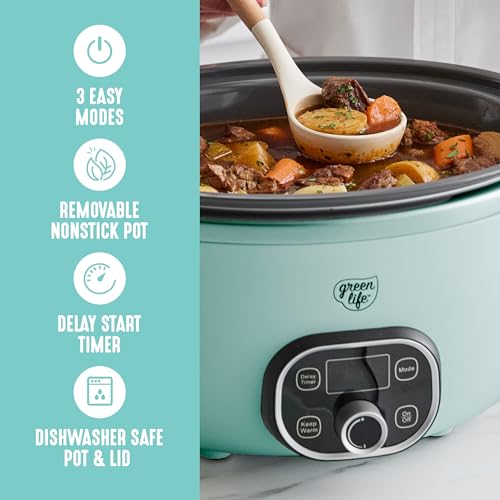 8QT Ceramic Nonstick Slow Cooker (Turquoise / 8 Quarts)