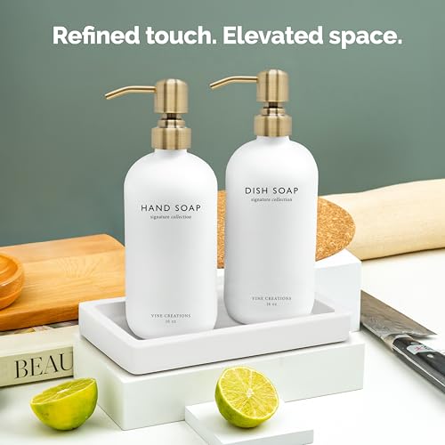 Glass Soap Dispenser Set (White Bottle / Brushed Brass Pump)