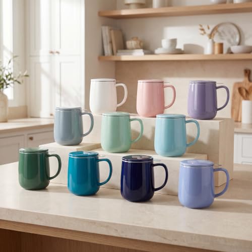 20 OZ Porcelain Tea Mug with Infuser and Lid (Dusty Blue)