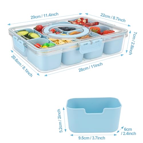 Snackle Box Snack Container Tray with Lid (8 Compartments / Blue)