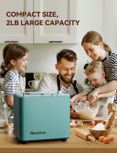 20-in-1 2LB Bread Maker Metal Bread Machine with Dual Heater, Green (Green)