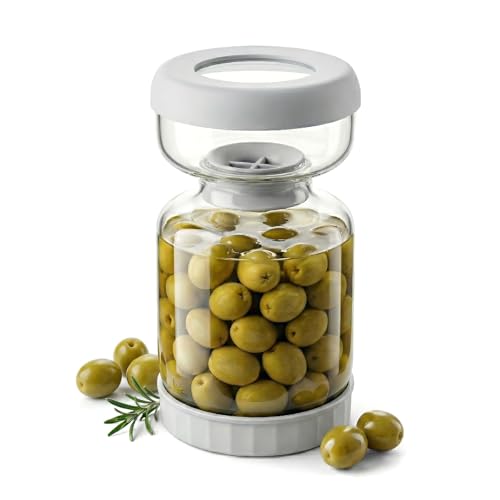 Pickle and Olive Hourglass Jar with Strainer Flip Juice Separator (Gery1Pcs)