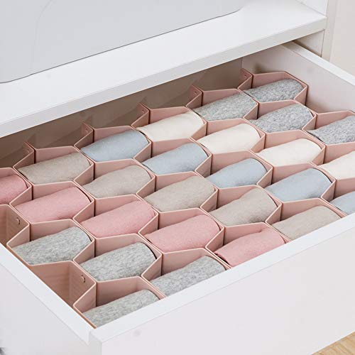 Drawer Divider Organizer Adjustable DIY Grid Honeycomb Drawer Divider for Underwear Belt Scarf Socks Pink (Pink)