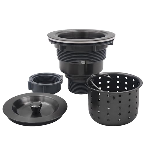 3-1/2-Inch Kitchen Sink Drain Strainer Assembly Kit Gunmetal Black, GZILA Deep Waste Basket Strainer with Sealing Lid Sink Stopper, Dark Gray 304 Stainless Steel