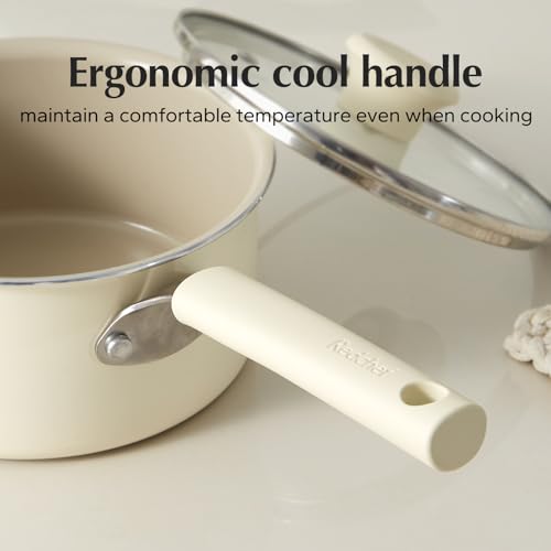 Ceramic Nonstick Saucepan with Lid (2.5 Quarts / Cream)