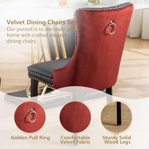 Red Velvet and Black PU Upholstered Dining Chairs Set of 4 (Black 2)