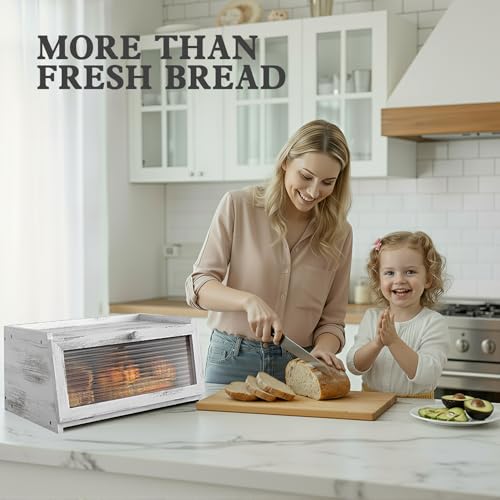 Bread Box for Kitchen Countertop (Distressed White / 1‑tier)