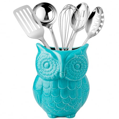 Aqua Blue Owl Utensil Holder (Aqua Blue)