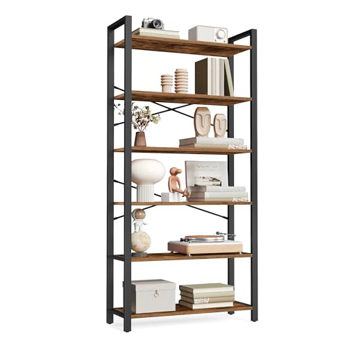 6 Tier Bookshelf (Rustic Brown + Ink Black / 6 Tiers (11.8"D x 26"W) / Without Back Panels)