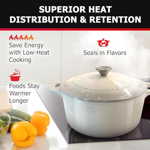 MUELLER HOME 7.5 QT Enameled Cast Iron Dutch Oven (7.5 Quart -Round / Oyster White)