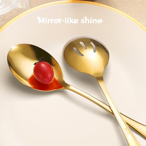 Stainless Steel Serving Spoons Set (8 Pieces (Large and Slotted) / Gold)