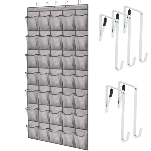 Over the Door Shoe Organizer (Grey / 35 Pockets/5 Hooks)