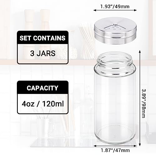 Spice Jar 3 Pack 4 oz Glass Spice Jars with Shaker Lids (4oz / 120ml)