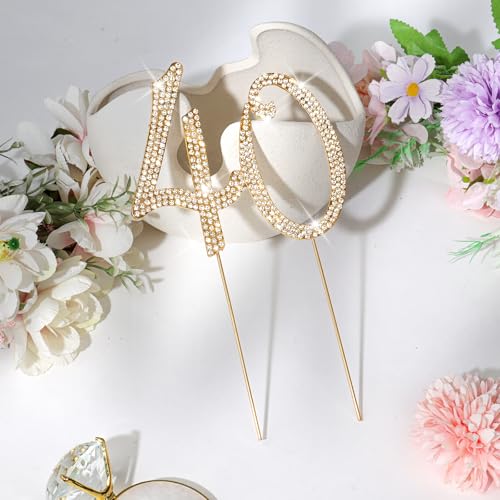 Gold 40th Birthday Cake Topper Rhinestones Cake Decorations for 40th Birthday Party (40th- Gold)