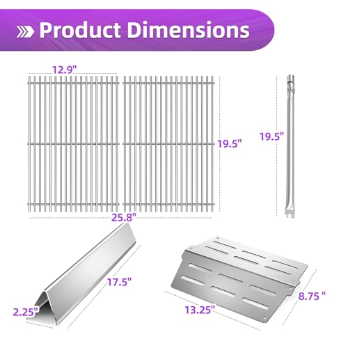 19.5" Stainless Steel 7524 Grill Grates 7620 Flavorizer Bars for Weber Genesis E330 Grill Parts with 7622 Heat Deflector 62752 Burner Tubes for Weber Genesis E310 S310 S330 EP310 300 Series (2+5+2+3 Genesis 300)
