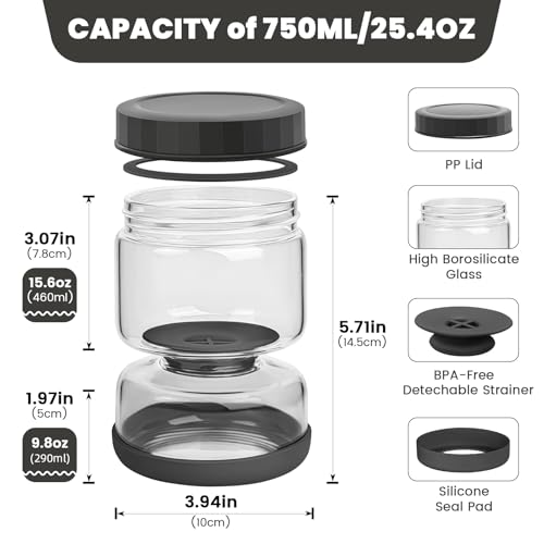 Glass Pickle Jar with Strainer Flip (25oz Smoky Grey Pickle jar)