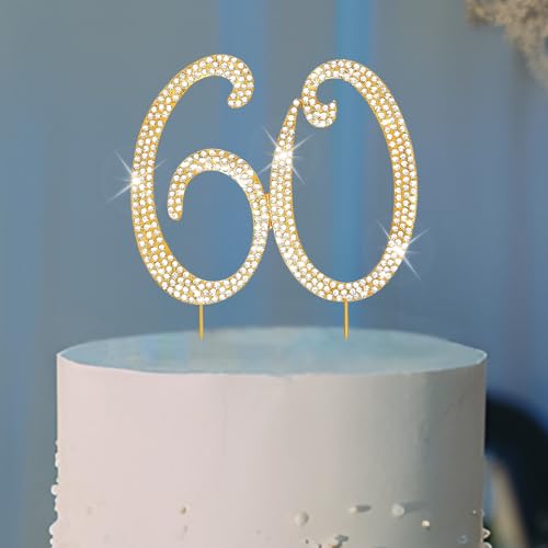 Cake Topper 60th Birthday Decorations Women Gold Rhinestone Cake Toppers (60)