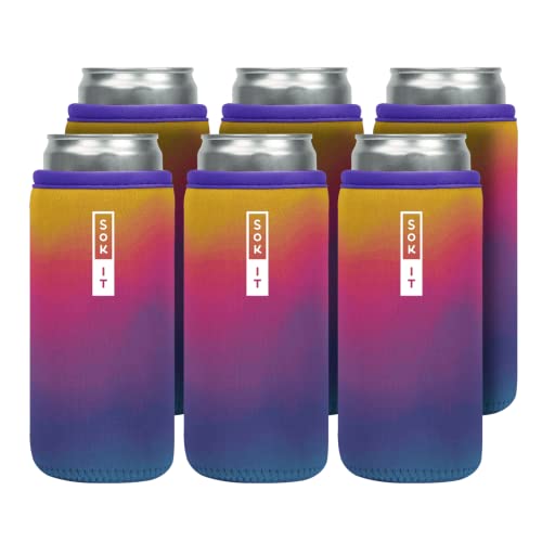 CanSok 6 Pack Sleeve for Beer & Soda Insulated Neoprene Cover (Twilight / 12oz Slim Can Sleeve - 6 Pack)