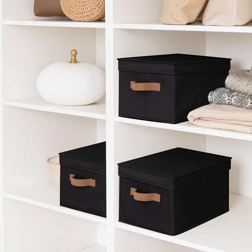 Fabric Storage Bins with Lids (Black / Large)