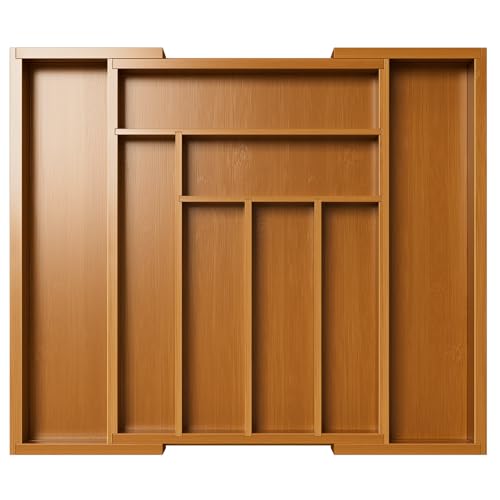 Bamboo Expandable Drawer Organizer for Utensils Holder (Brown / Large)