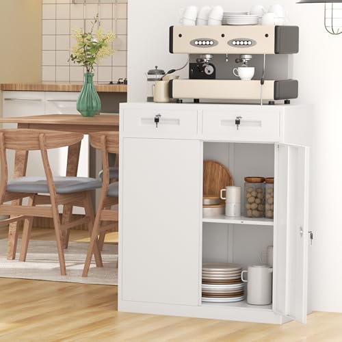 Metal Garage Storage Cabinet with Doors and Shelves (White / 36")