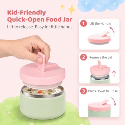 Bento Lunch Box with 8oz Soup Thermo (Green-Pink)