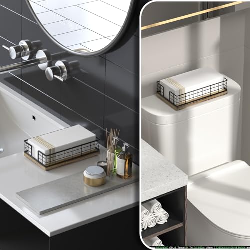 Guest Towel Holder Tray for Bathroom (Black/Farmhouse Brown / 9.06 x 5.51 x 2.56 inches)