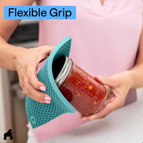 BPA Free Silicone Oven Mitts and Pot Holders Set (Turquoise / 12.5" Oven Mitts + 7" Trivets)
