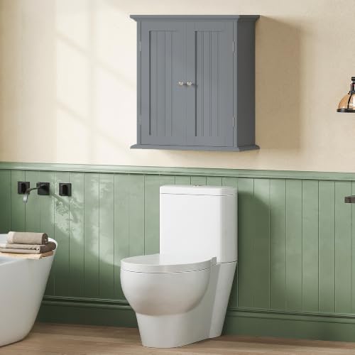 Bathroom Wall Cabinet with 2 Doors (Grey / 8.8"D x 21.1"W x 24"H)