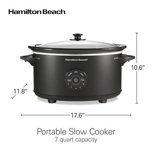 7 Quart Set & Forget Portable Programmable Slow Cooker (7 Quarts, 15 Cooking Options, Lid Latch, Black)
