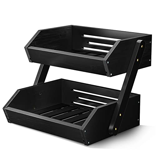 2 Tier Fruit Basket for Kitchen Counter (Black / 2-Tier)