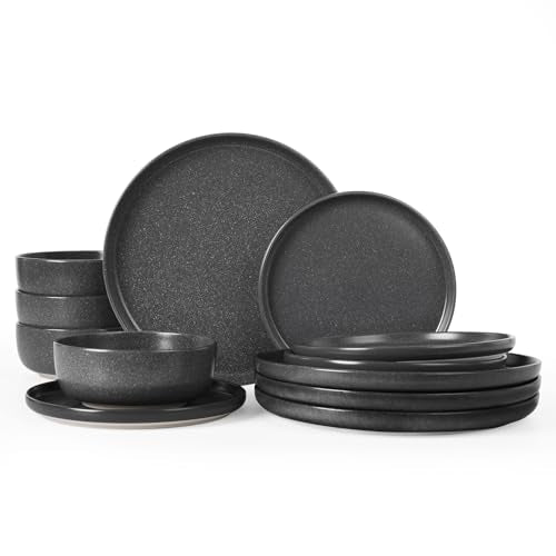 Milkyway 12 Piece Stoneware Dinnerware Set (Matte Dark Charcoal / Service for 4 (Standard Dinner Set))