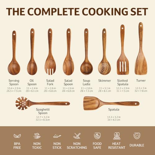 10 Piece Teak Wood Cooking Utensil Set (10 PCS Set)