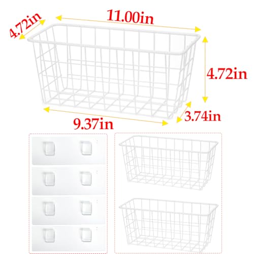 2 Set LeleCAT Hanging Wall Basket Organizer Over the Cabinet Door Adhesive Wire Baskets for Organizing Kitchen Food Pantry Bathroom Shelf Storage No Drilling Wall Mounted (2 Count)
