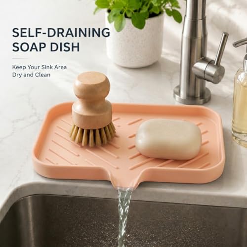 Silicone Soap Dish with Drain Spout (Pink / M(9.6"×5.3"))