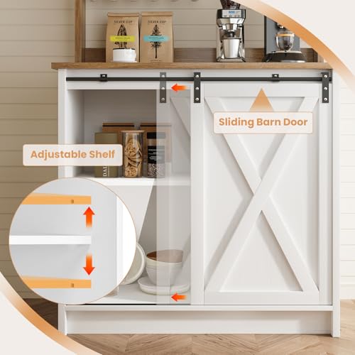31" Farmhouse Coffee Bar Cabinet with Storage Hutch (31.5Inch / White)
