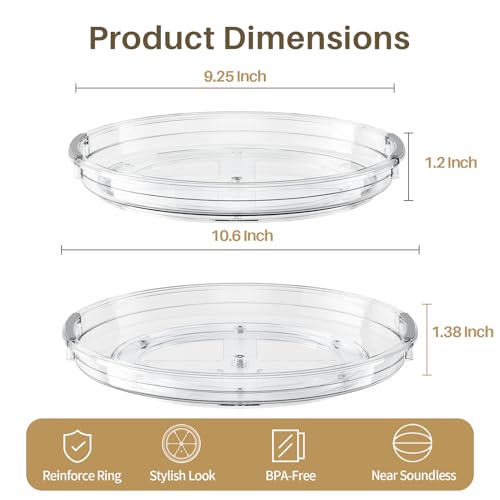 2 Pack Clear Lazy Susan Turntable Organizer for Cabinet (Clear / 2 Pack 10.6in+9.25in)