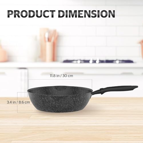 12 Inch Non Stick Deep Frying Pan with Double Pour Spouts (Aluminum)