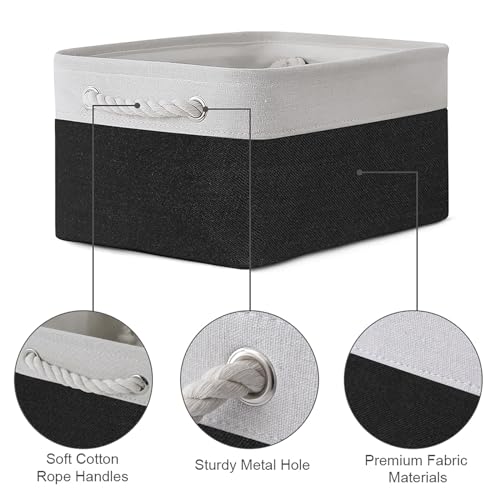 Storage Bins for Shelves (White & Black / Medium -13.8Lx9.8Wx6.7H)