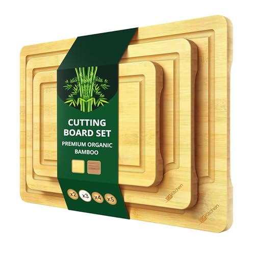 3 Piece Bamboo Cutting Board for Kitchen Butcher Block for Chopping Meat (Natural)