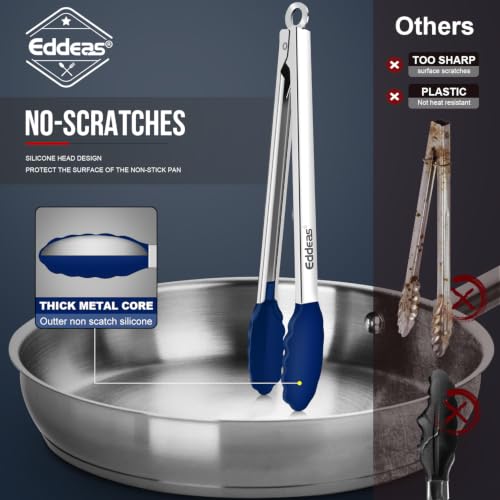 Tongs For Cooking (7+9+12 inch / Blue Silicone Tip 3Pcs)