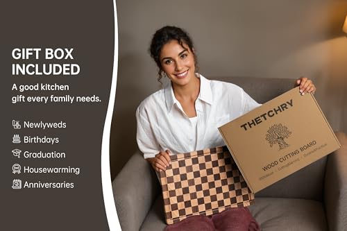 Cutting Boards for Kitchen (Wood Checkered / 16"L x 11"W)