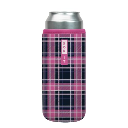 CanSok Sleeve for Beer & Soda Insulated Neoprene Cover (Berry Plaid / 25oz Can Sleeve)