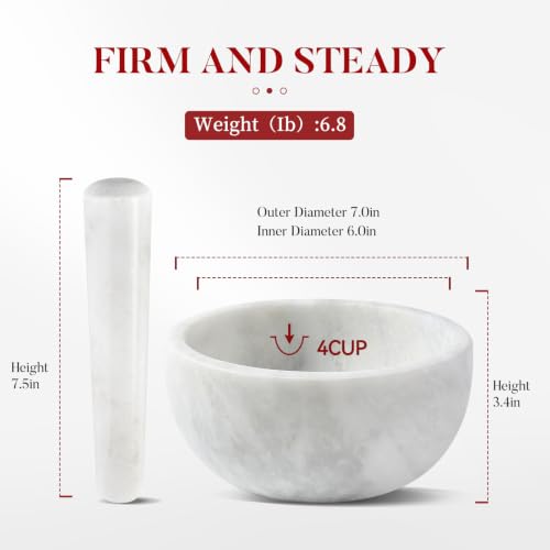 Marble Mortar and Pestle Set (Grey Marble Polished / 7in-4 cups)