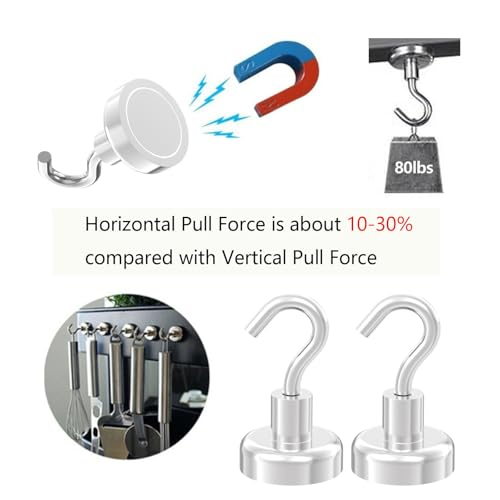 Strong Magnetic Hooks with 1 Inch Dia Magnet Base (1.00" Dia - 80lbs - 12Pack)