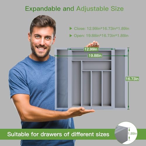 Bamboo Expandable Drawer Organizer for Utensils Holder