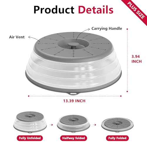 Microwave Splatter Cover Vented for Food with Hook Hole (Gray / L(13.39"x3.94")-Pack of 1)
