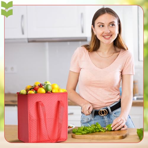 4 Pcs Insulated Grocery Bags Reusable (Red)